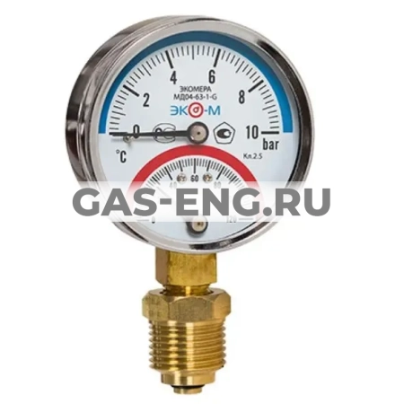 Термоманометр Экомера МД04-63 мм с переходником на 1/2", подключение снизу, Эко-М купить в интернет-магазине промышленного оборудования в Санкт-Петербурге