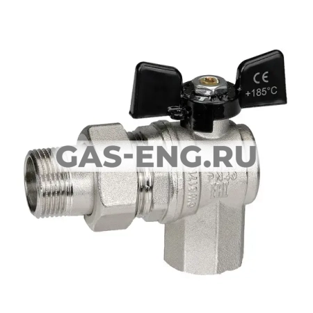 Шаровой латунный кран ВР-НР полнопроходной, ручка-бабочка, угловой со сгоном, Ду 15 Ру 40, Bugatti серии 594 Oregon купить в интернет-магазине промышленного оборудования в Санкт-Петербурге