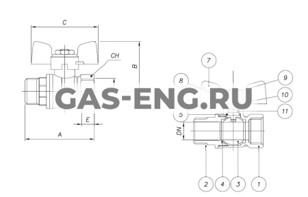 Шаровой латунный кран НР-ВР, ручка-бабочка, Ду 15-25 Ру 20-40, Bugatti серии 607 Arizona купить в интернет-магазине промышленного оборудования в Санкт-Петербурге