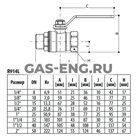 Шаровой латунный кран ВР-НР полнопроходной, ручка-рычаг, Ду 15-50 Ру 35-42, Giacomini DADO R914L купить в интернет-магазине промышленного оборудования в Санкт-Петербурге