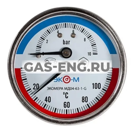 Термоманометр Экомера МД04-63 мм с переходником на 1/2", подключение сзади, Эко-М купить в интернет-магазине промышленного оборудования в Санкт-Петербурге Термоманометр Экомера МД04-63 мм с переходником на 1/2", подключение сзади, Эко-М купить в интернет-магазине промышленного оборудования в Санкт-Петербурге