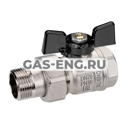 Шаровой латунный кран ВР-НР, ручка-бабочка, со сгоном, Ду 15-32 Ру 20-50, Bugatti серии 922 New Jersey купить в интернет-магазине промышленного оборудования в Санкт-Петербурге