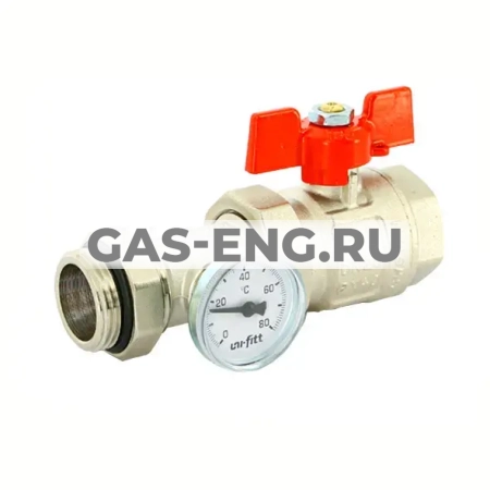 Шаровой кран латунный, для коллектора, с термометром, Uni-Fitt купить в интернет-магазине промышленного оборудования в Санкт-Петербурге