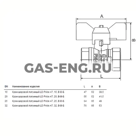 Шаровой латунный кран полнопроходной ВР, ручка-бабочка (белая), Ду 15-32, Ру 25-40, LD Pride купить в интернет-магазине промышленного оборудования в Санкт-Петербурге