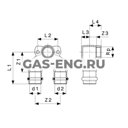 Двойная стеновая водорозетка Sanpress с SC-Contur ВР, модель 2228.7, Viega купить в интернет-магазине промышленного оборудования в Санкт-Петербурге