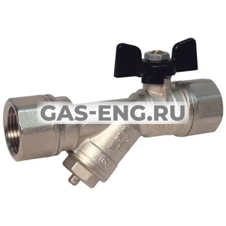 Шаровой латунный кран Indiana ВР-ВР полнопроходной, ручка-бабочка, с косым фильтром, Ду 15-25 Ру 20, Bugatti серии 741 купить в интернет-магазине промышленного оборудования в Санкт-Петербурге