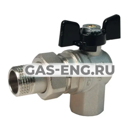 Шаровой латунный кран ВР-НР полнопроходной, ручка-бабочка, угловой со сгоном, Ду 15 Ру 40, Bugatti серии 594 Oregon купить в интернет-магазине промышленного оборудования в Санкт-Петербурге