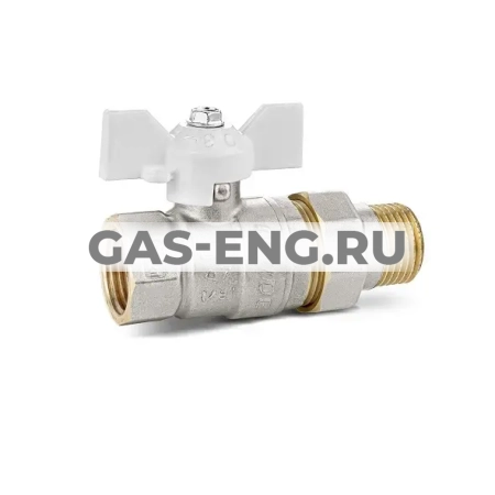 Шаровой латунный кран полнопроходной ВР-НР со сгоном, ручка-бабочка (белая), Ду 15-25, Ру 40, LD Pride купить в интернет-магазине промышленного оборудования в Санкт-Петербурге Шаровой латунный кран полнопроходной ВР-НР со сгоном, ручка-бабочка (белая), Ду 15-25, Ру 40, LD Pride купить в интернет-магазине промышленного оборудования в Санкт-Петербурге