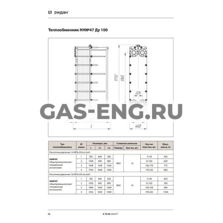 Разборный пластинчатый теплообменник НН№47, Ридан купить в интернет-магазине промышленного оборудования в Санкт-Петербурге